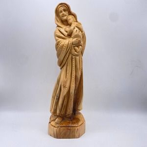 Virgin Mary & Baby Jesus Olive Wood Statue 10" Made in Bethlehem